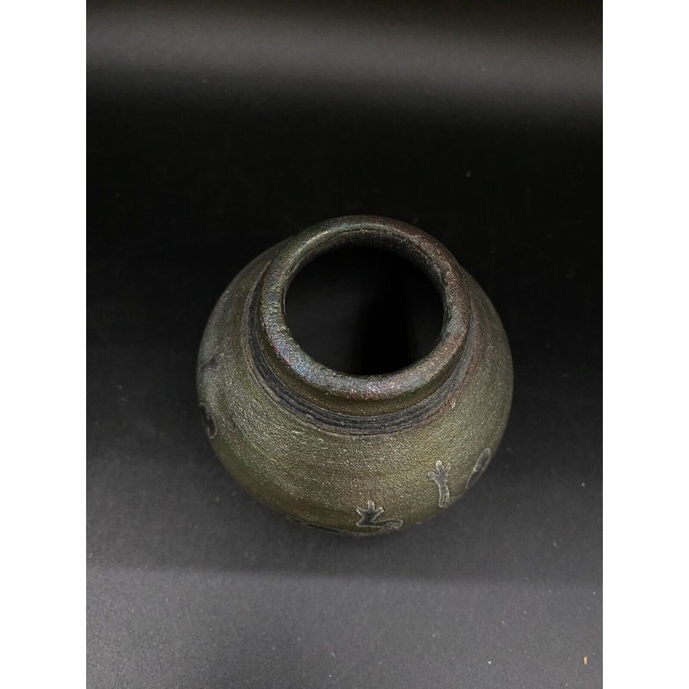 J. Diller Raku Southwestern Art Pottery Vase Jar Gecko Lizard Cork Stopper - Picture 5 of 9